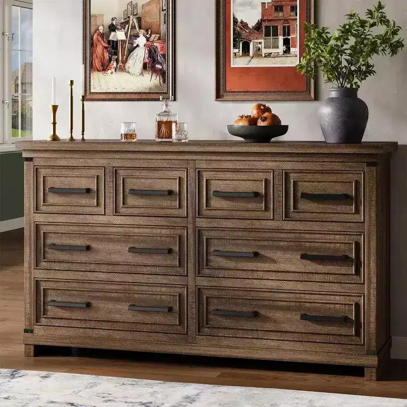 Acekool Farmhouse 8 Drawer Dresser, Rustic Wood Chest Organizer for Bedroom, Closet, Living Room, Hallway