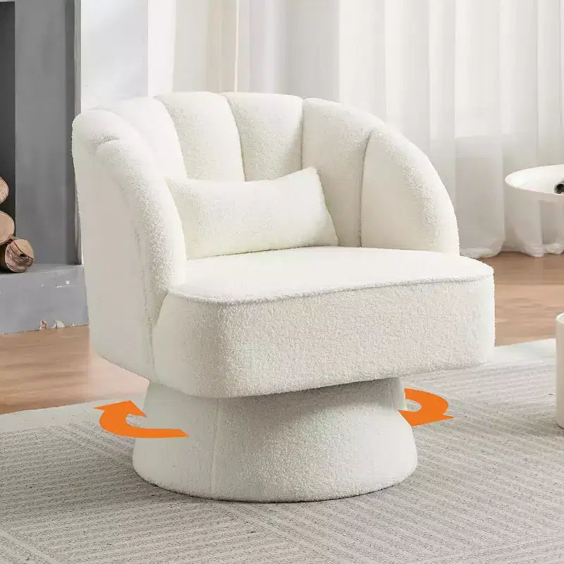 Modern 360 Swivel Barrel Accent Chair, Teddy Fleece Upholstered Armchair w/Soft Pillow, Round Reading Chair for Living Room, Bedroom