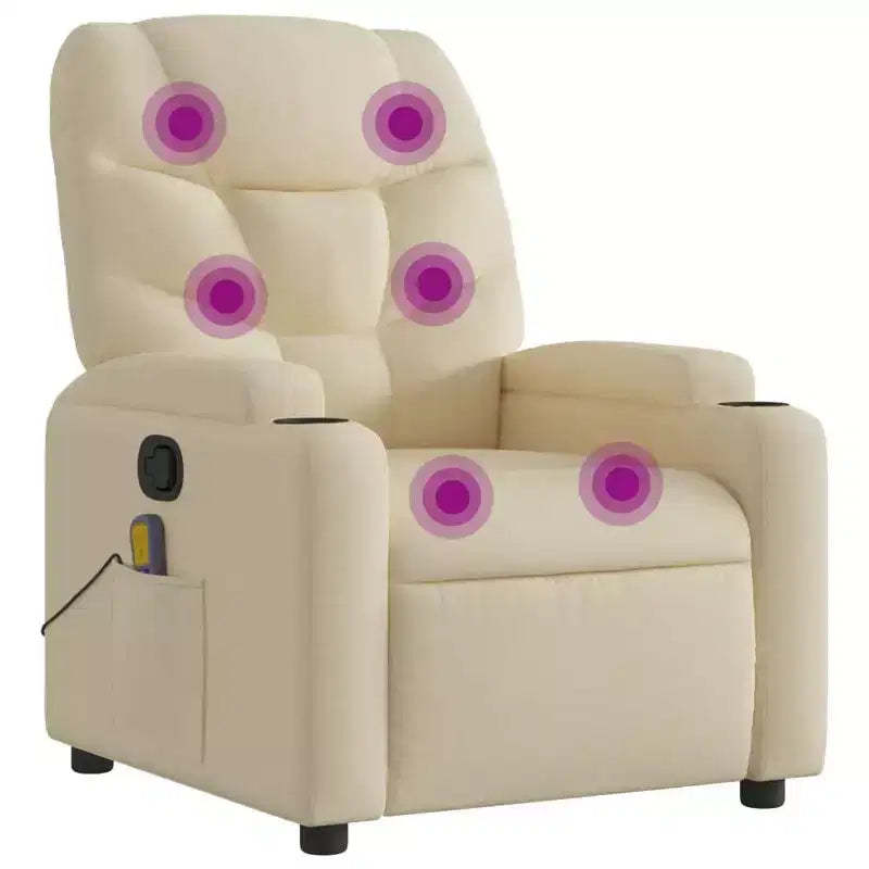 vidaXL Cream Fabric Recliner Chair - 6-Point Vibration Massage, Adjustable Back & Footrest