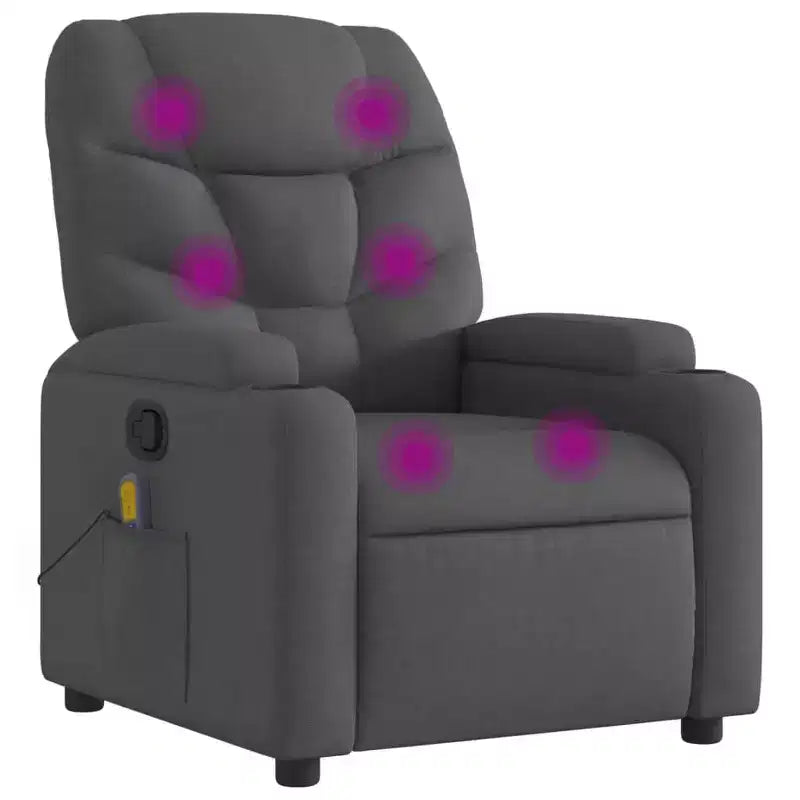 vidaXL Dark Gray Fabric Recliner Chair - 6-Point Vibration Massage, Adjustable Backrest & Footrest - Gray