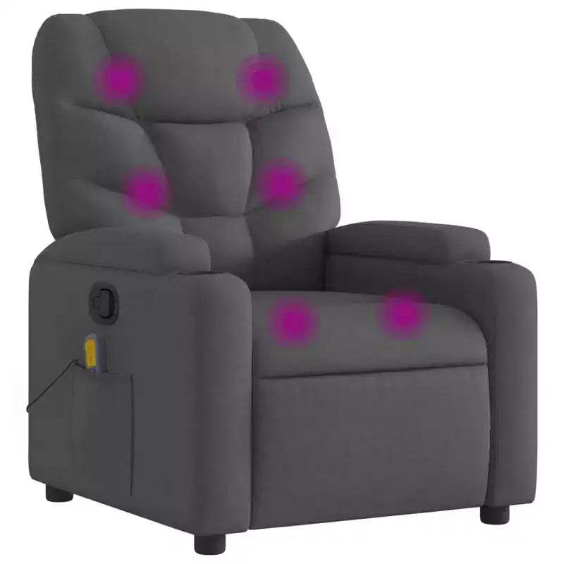 vidaXL Dark Gray Fabric Recliner Chair - 6-Point Vibration Massage, Adjustable Backrest & Footrest - Gray