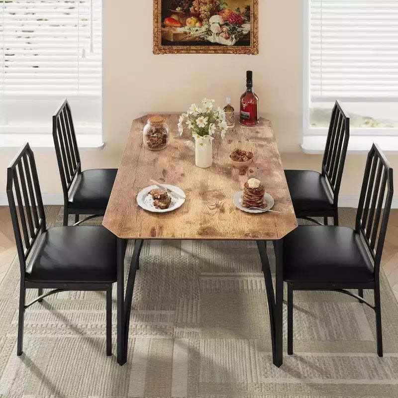 Dining Table for 4, Rectangular Kitchen Table and Upholstered Chairs for 4, 5 Piece Dining Room Table Set