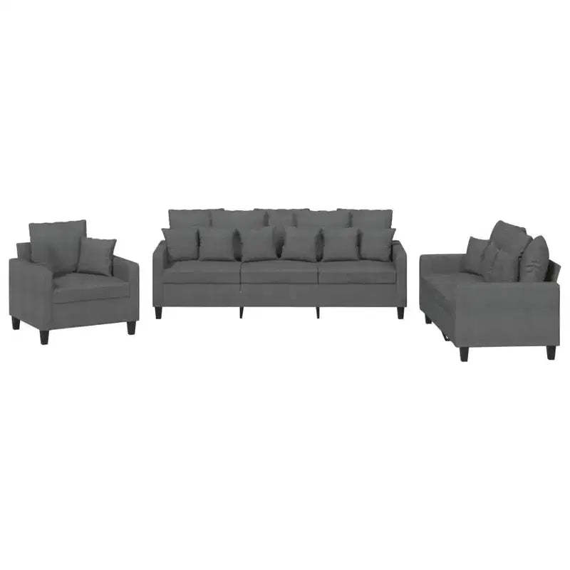 vidaXL 3 Piece Sofa Set with Pillows - Dark Gray Fabric