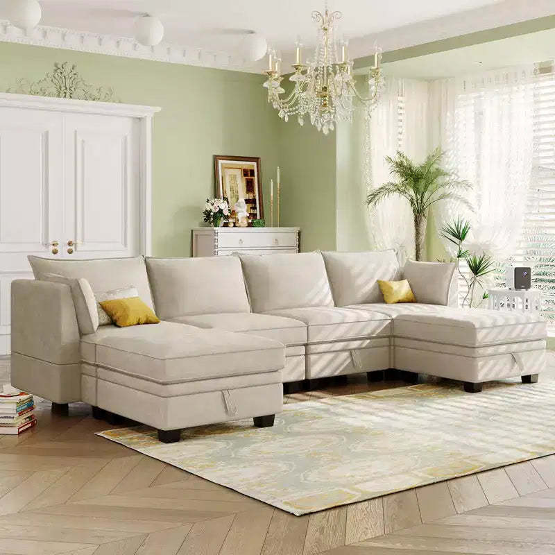 Sectional Sofa, U-Shape Sectional Couch With Reversible Chaise, Additional Storage Convertible Sofa Bed For Living Room, Office, Bedroom Beige