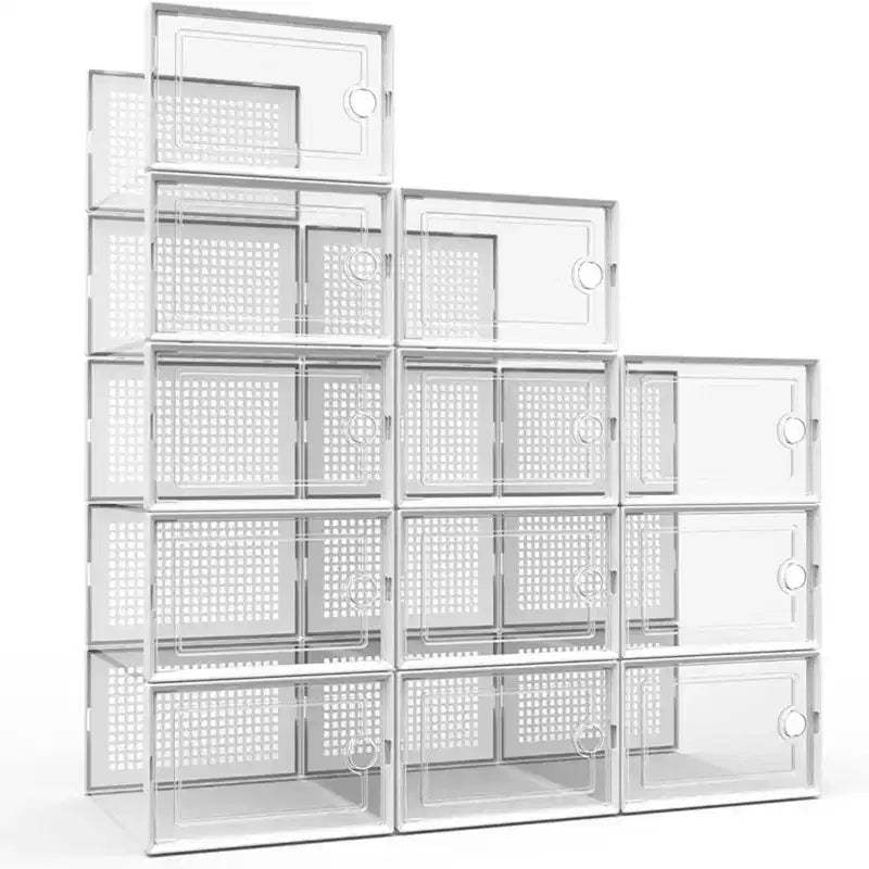 12 PCS Shoe Organizer, Clear Plastic Stackable Shoe Organizer for Closet, Clear Plastic Stackable Shoe Box for Entryway Space Saving Collapsible