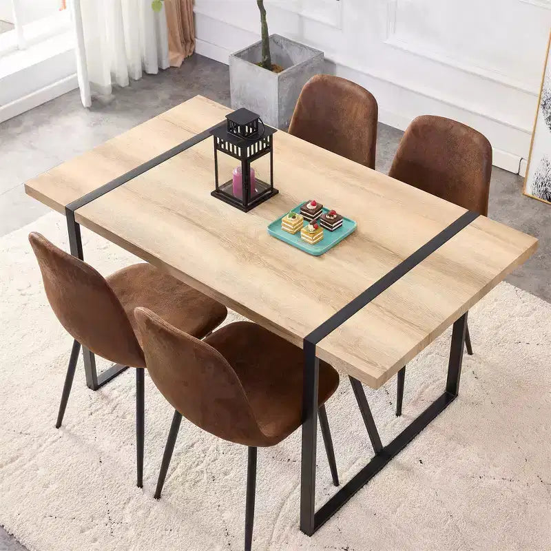 Rustic Industrial Dining Table For 4-6 Person, With 1.5in Thick Engineered Tabletop & Black Metal Legs, Rectangular Wood Desk For Kitchen Living Room