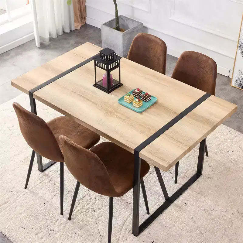 Rustic Industrial Dining Table For 4-6 Person, With 1.5in Thick Engineered Tabletop & Black Metal Legs, Rectangular Wood Desk For Kitchen Living Room