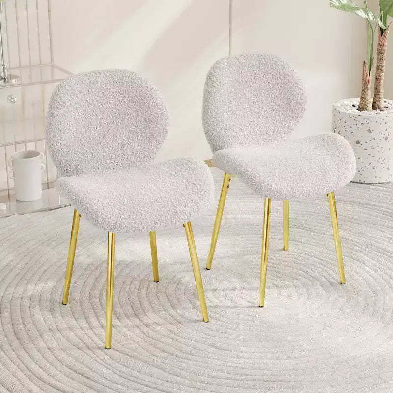 MAYEERTY Modern Minimalist Green Teddy Velvet Dining Chairs Set of 2 with Sturdy Gold Metal Legs Backrest for Kitchen Restaurants Office White
