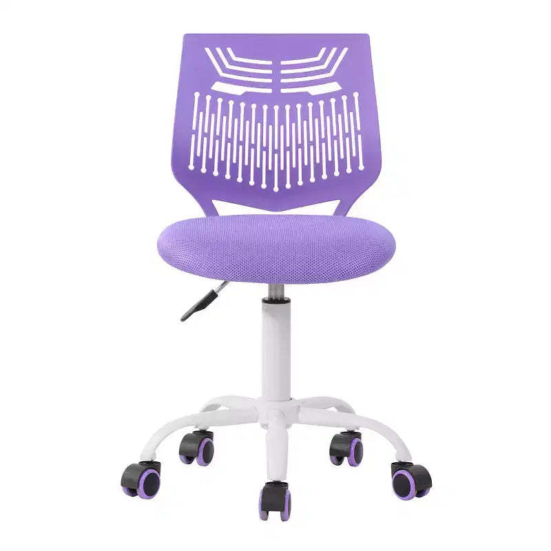 FurnitureR Desk Chair Armless Cute, Armless Small Computer Study Task Chair Adjustable Swivel Low Back with Rolling Wheels for Teens Students, PURPLE