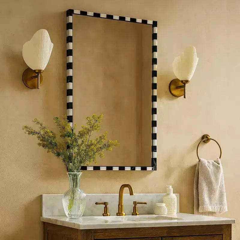 TEHOME livra Decorative Marble Rectangular Wall Mirror in Bold Black and White Checkerboard Pattern 20 x 30'', Perfect for Bathroom, Entryway
