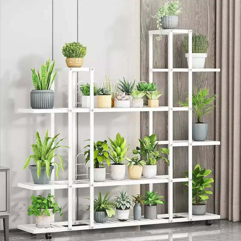 6 Tier Plant Stand, Corner Tiered Flower Plants Shelf Stand, Tall Plant Stand Indoor with Wheels, Multi-Tier Planter Pot Holder Flower Stand