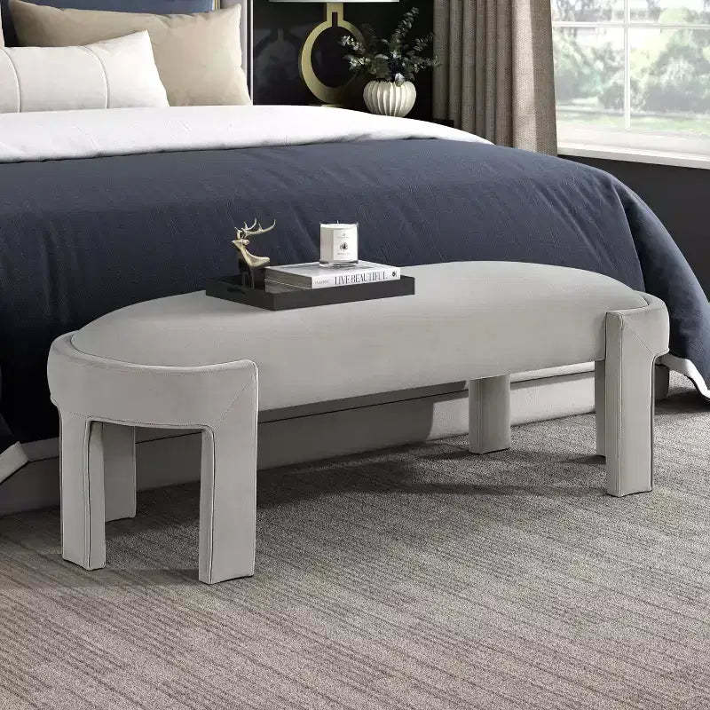 TUYOHW 54 Modern Oval Bench with Velvet Upholstered Vanity Stool with Sturdy Frame Durable End of Bed Bench Ottoman for Living Room, Entryway