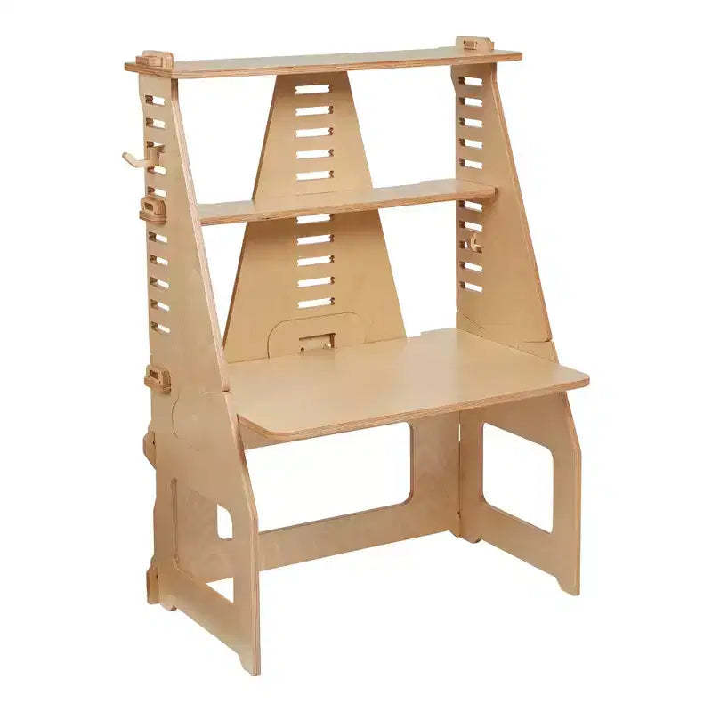 ECR4Kids Wooden Grows with Me Sit or Stand Desk, Adjustable, Montessori Furniture, Natural