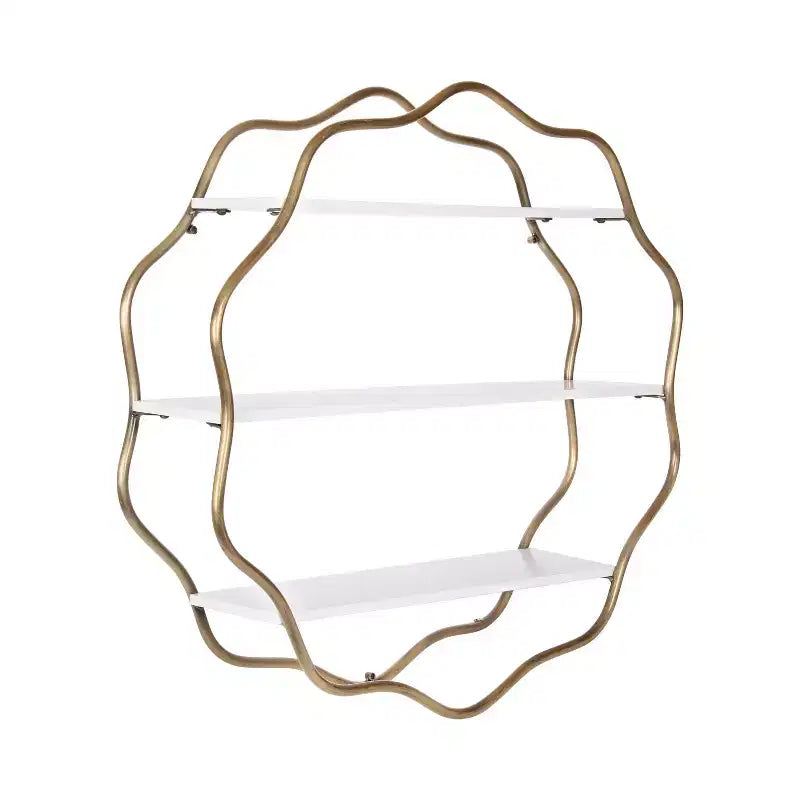 Kate and Laurel Wavella Tiered Wall Shelf, White and Gold, 28x7x28