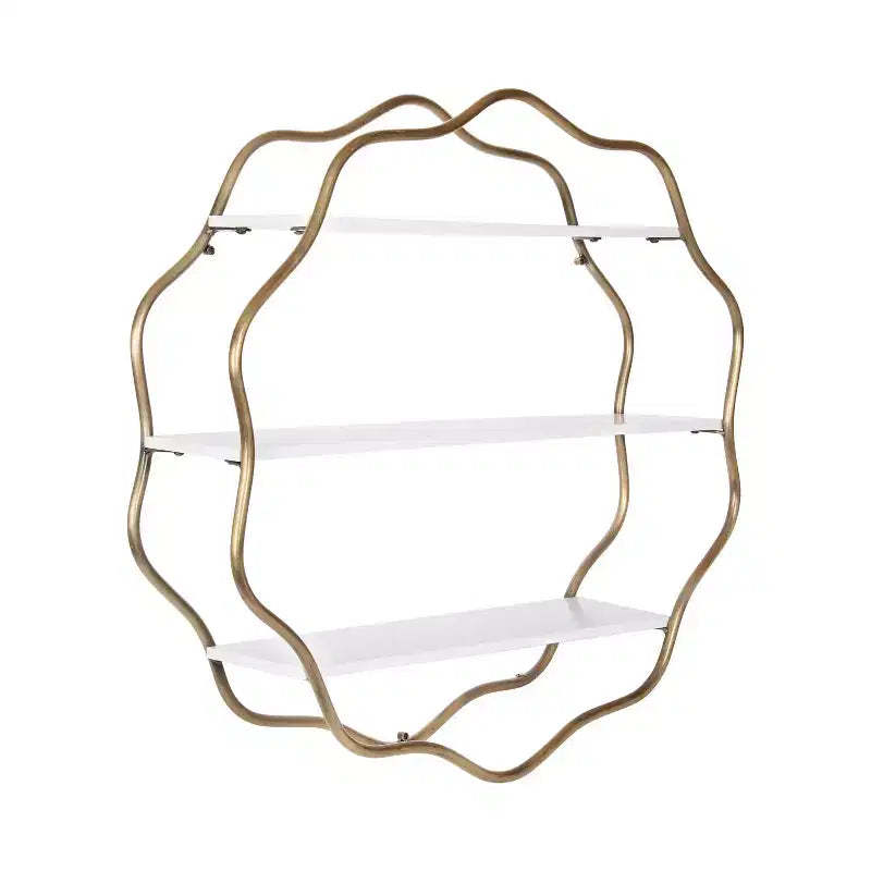 Kate and Laurel Wavella Tiered Wall Shelf, White and Gold, 28x7x28