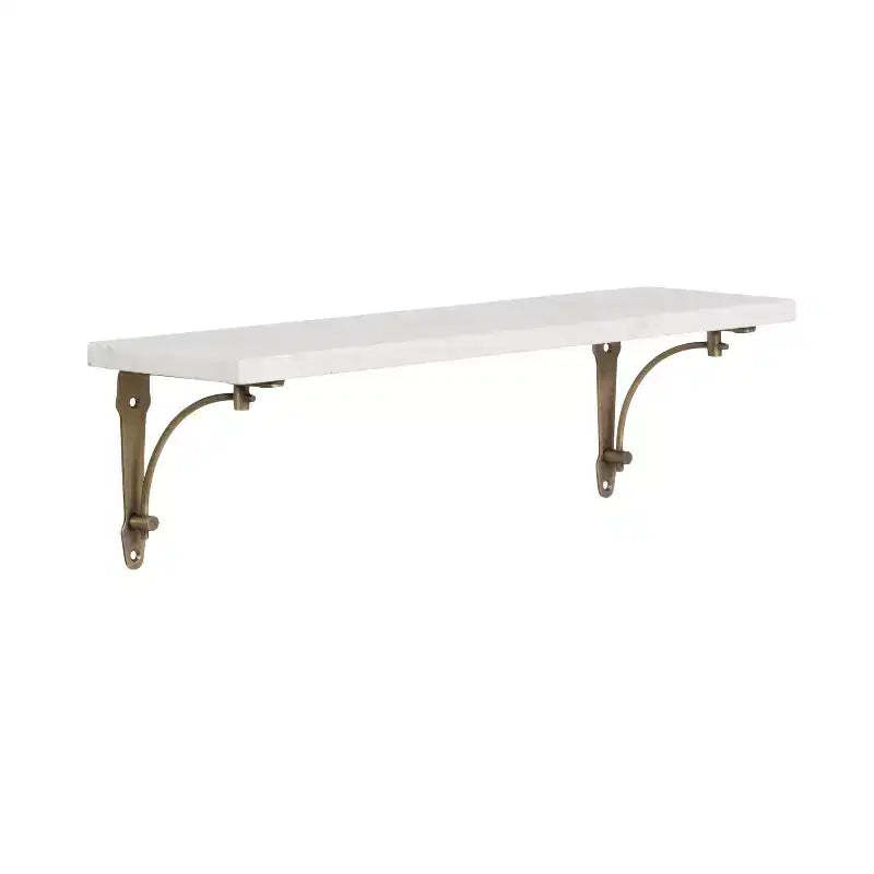 Kate and Laurel Hatley Marble Wall Shelf, White and Gold, 20