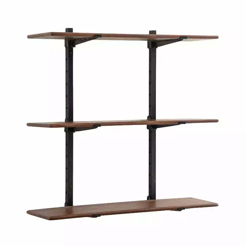 Kate and Laurel Atwood Wall Shelf, Black and Walnut Brown, 32x10x30