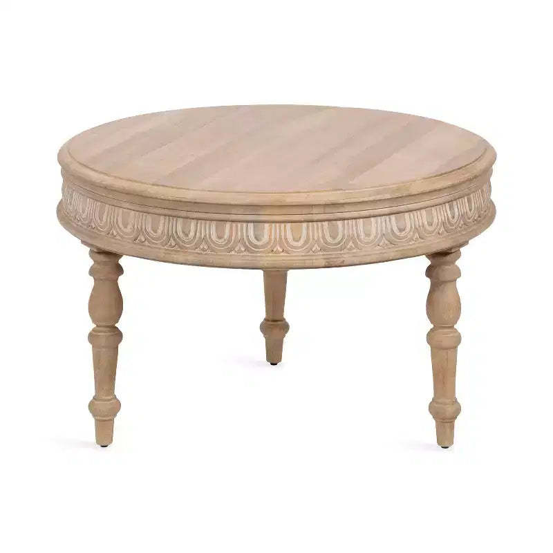 Kate and Laurel Patresa Carved Round Wood Coffee Table, 28x28x18, Natural