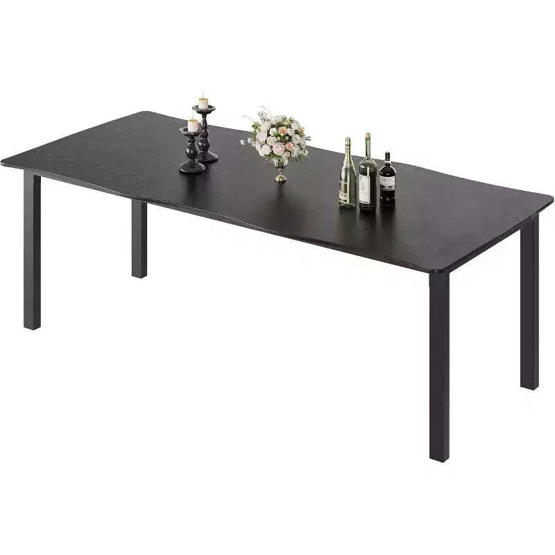 Modern Rustic Dining Table C 79 Wave-Edge Thick MDF Top & Metal Frame, Waterproof Scratch-Resistant, Seats 6-8, Simple Assembly