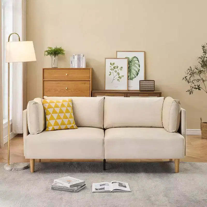 76 Beige Velvet Loveseat, Oversized 2-Seater with Extra Deep Seats and 2 Removable Pillows, Plush Sofa for Modern Living Room