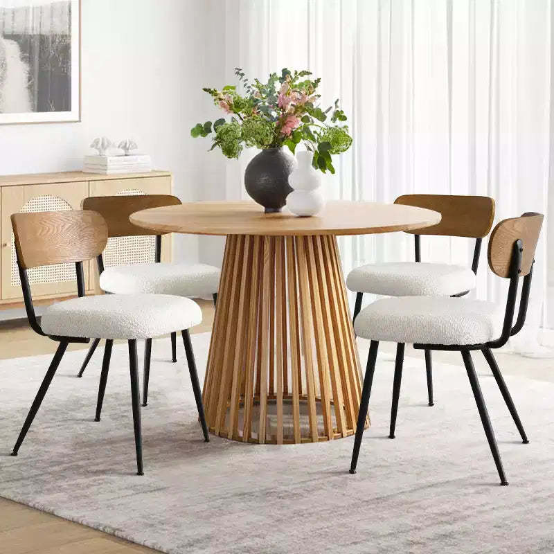 Mid-Century Modern Upholstered Dining Chairs Set of 4, Armless Side Chairs with Black Metal Legs, Boucle Seats and Curved Backrest - Panipeachy