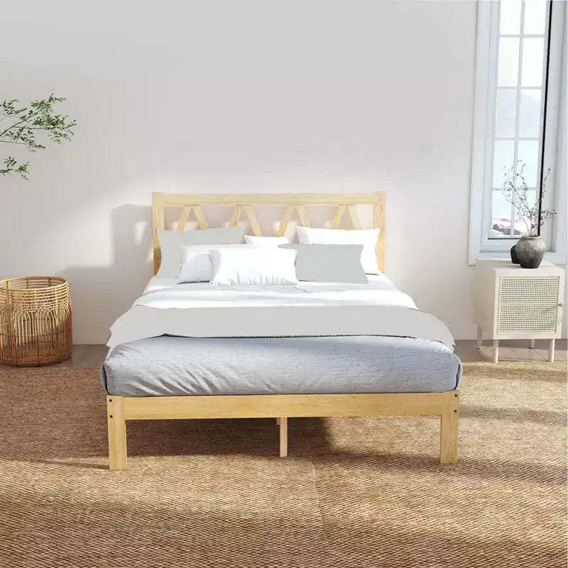AEELLEEA Full Size Bed Frame Strong Load Bearing Easy Assembly Minimalist Wood Platform Bed Frame for Home Bedroom