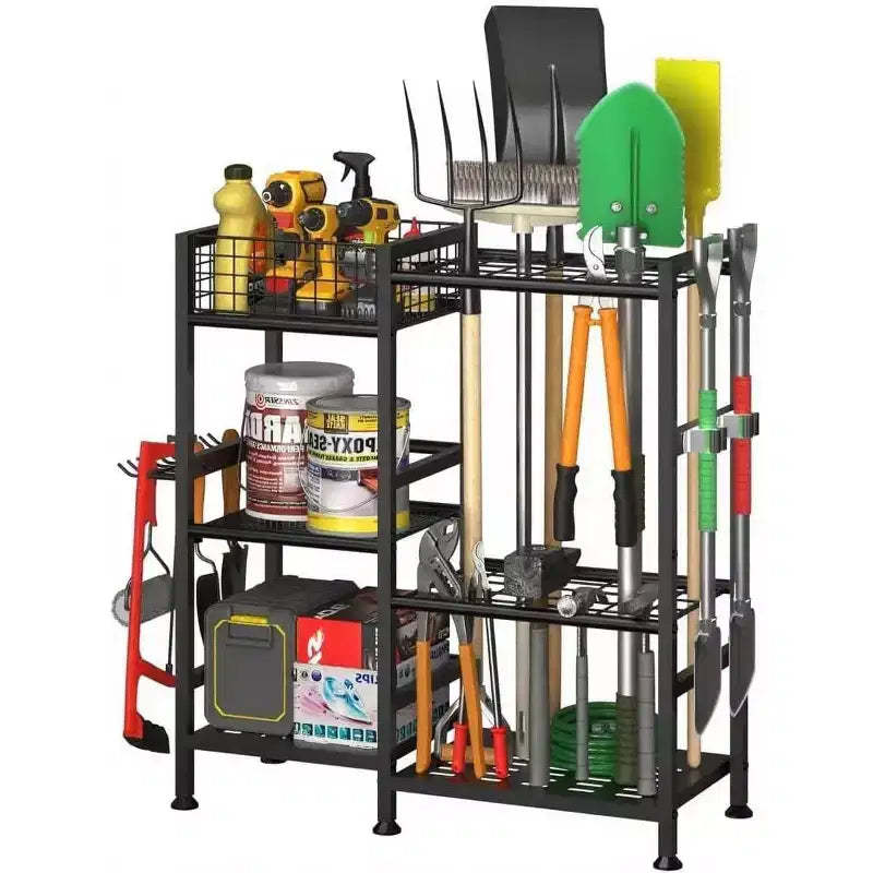 Garden Tool Organizer,Heavy Duty 3-Tier Garage Tool Storage With Shelves&Long-Handled Slots,Freestanding Tool Organizers and Storage for Yard Lawn