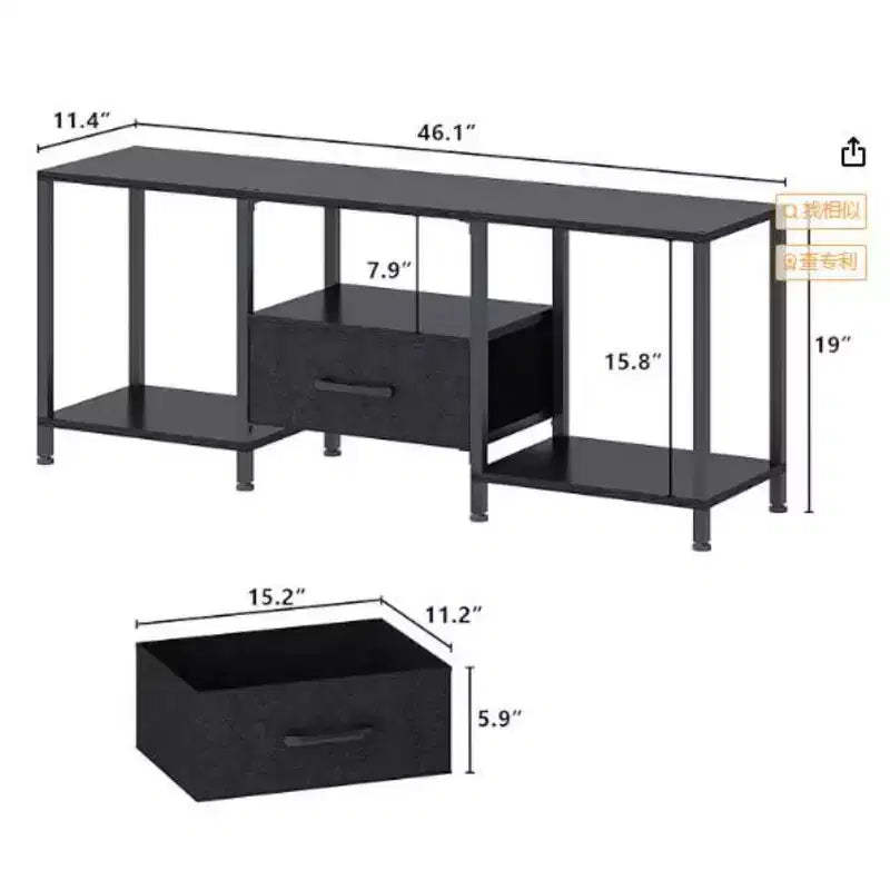 Metal & Fabric Drawer TV Stand - Black