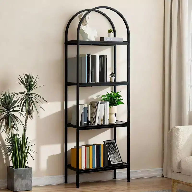 Arched Bookshelf 5 Tier,Arched Display Racks ,Tall Standing Bookshelves with Metal Frame ,Modern Open Storage Shelf Display Rack