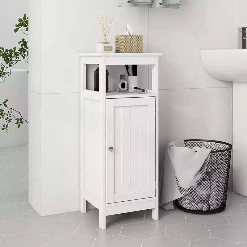 Bathroom Single Door Cabinet Multi-functional Wooden Storage Cabinet With Adjustable Shelf Open Shelf For Bathroom Kitchen Living Room White