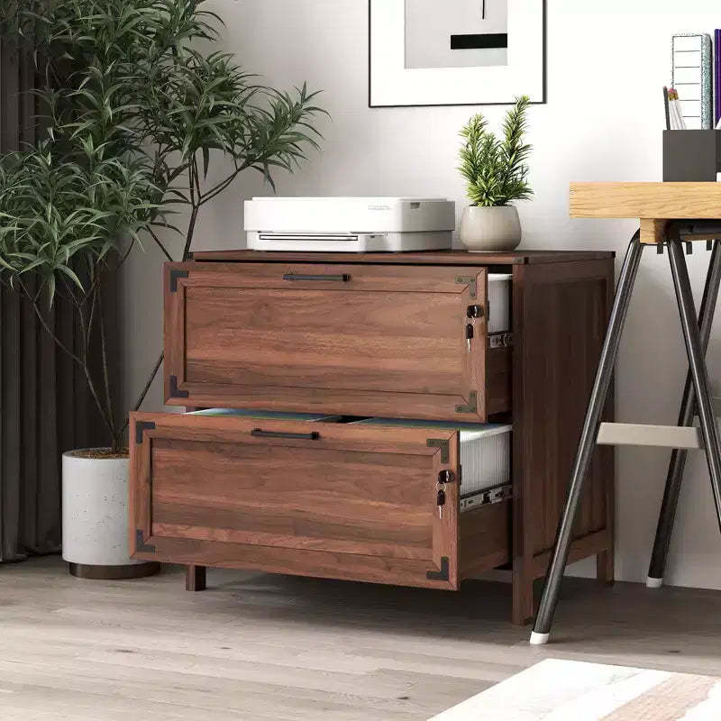 2-Drawer Lateral File Cabinet with Lock, Filing Cabinet for Home Office, Lockable Farmhouse File Organizer Brown