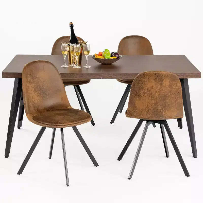 FurnitureR Modern 5-Piece Dining Set with 62.9 MDF Table & 360 Swivel Upholstered Chairs, Stable Metal Legs, Kitchen & Dining Room Furniture