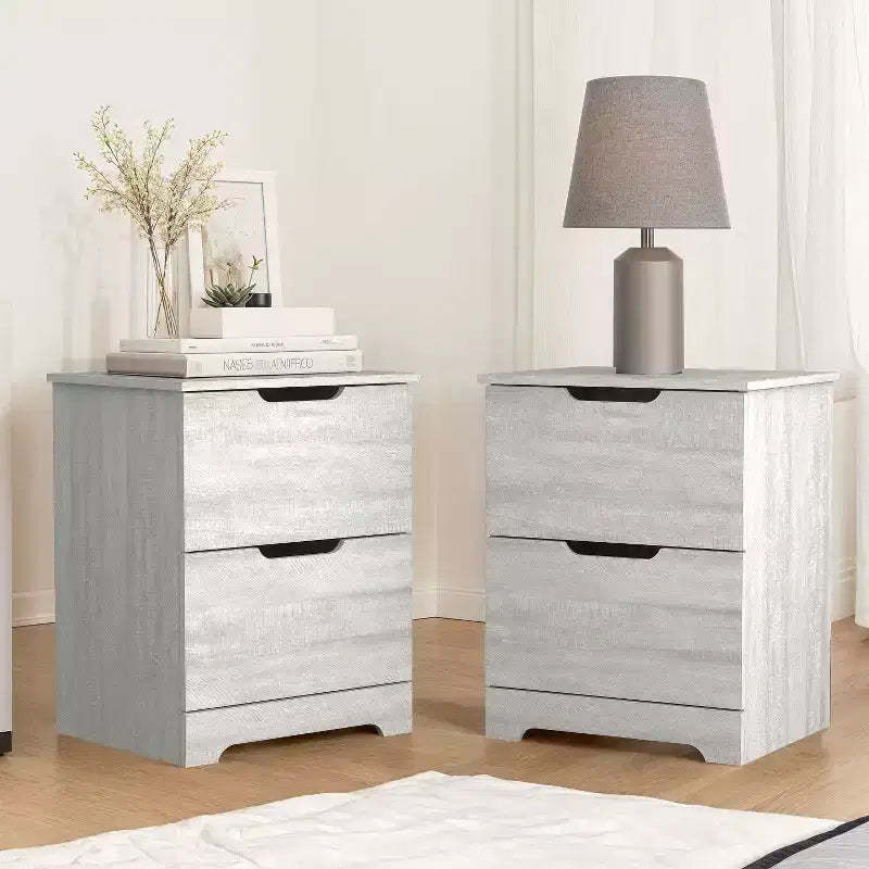 Galano 2-Drawer Nightstand Set of 2 with Cutout Handles 18.7 W  15.7 D  23.7 H