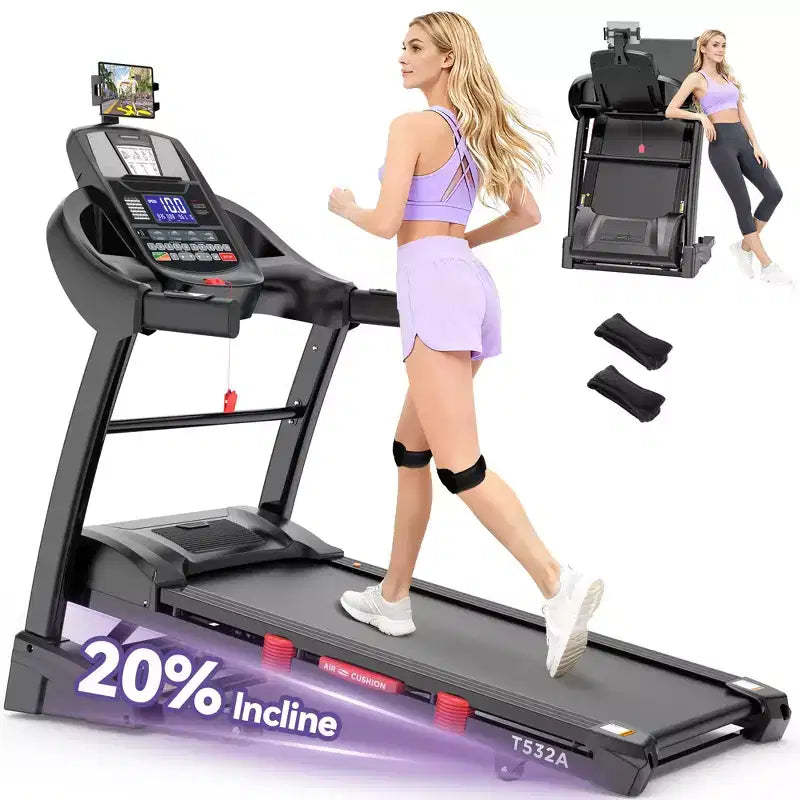 Folding Treadmill 400lb Capacity, 5.0HP Treadmill with 20% Incline for Home, 18'' Wide and Thickened Deck, 0.6-12MPH
