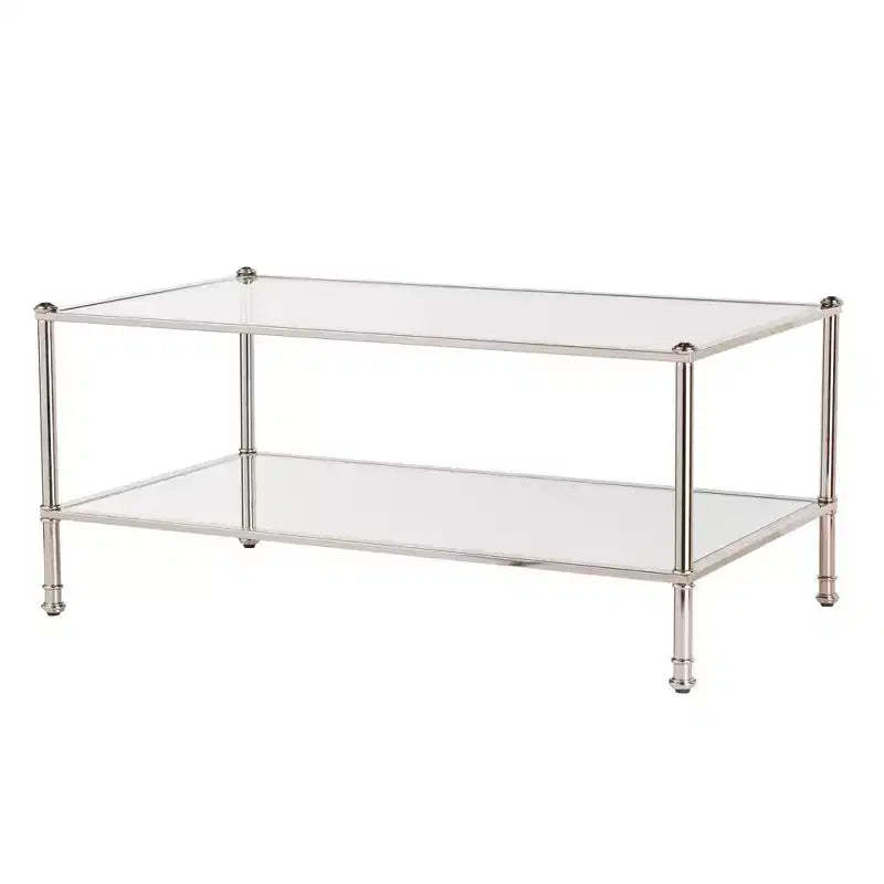 HomeRoots 43 Silver Mirrored And Metal Rectangular Mirrored Coffee Table