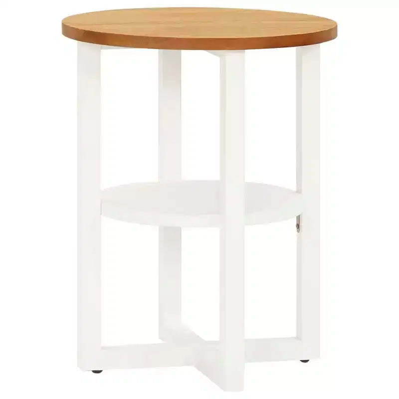 vidaXL Lamp Table Solid Oak Wood Side End Couch Coffee Table White/Light Wood
