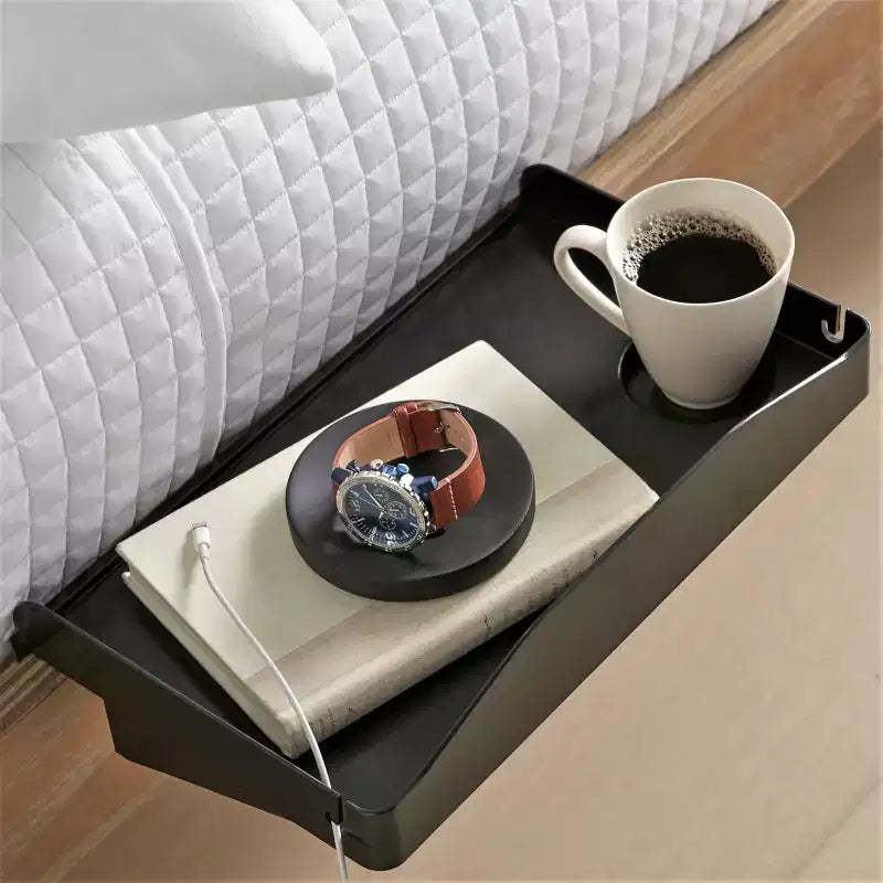 Modern Innovations Bedside Shelf with Cord and Cup Holder (Black)