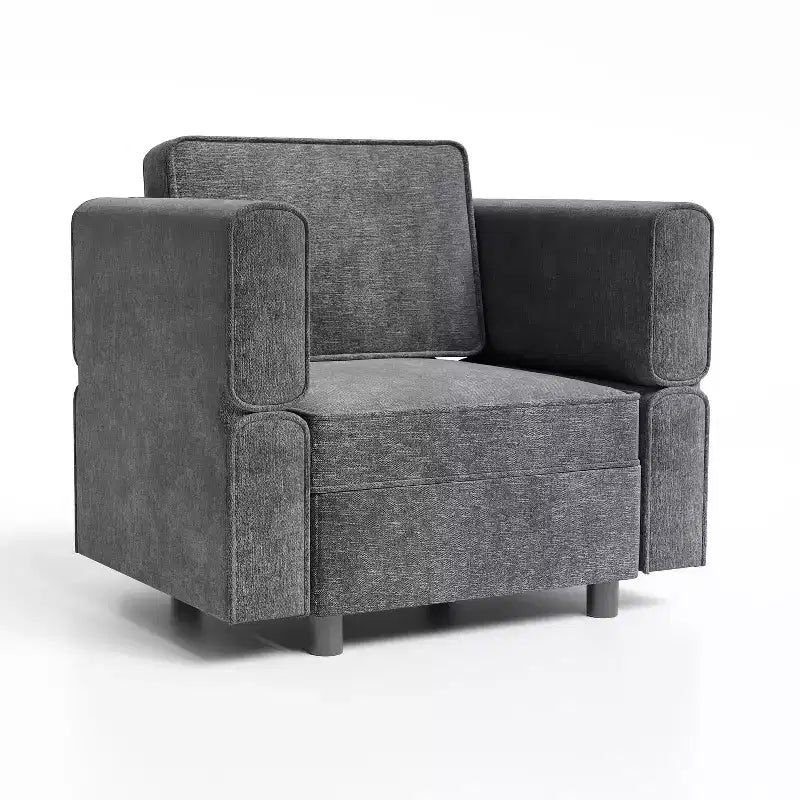 Sofa, Modular Single Sofa with Storage Ottoman  Chenille Adjustable Backrest/Armrest for Small Space Living Room/Bedroom Office Dark Grey