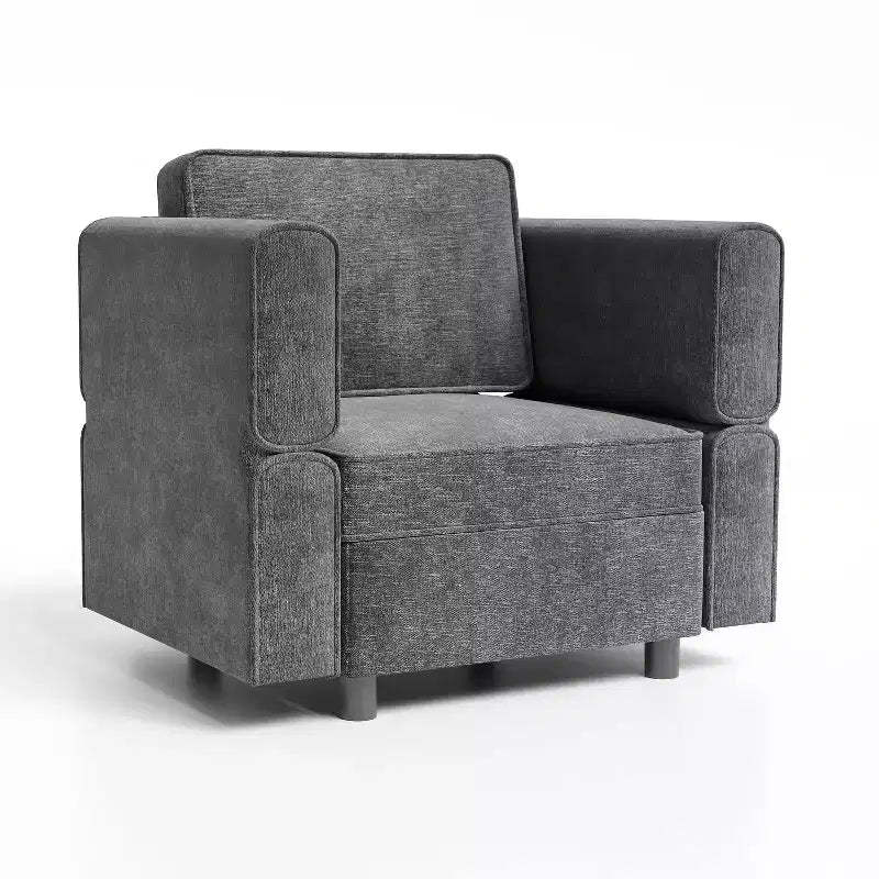 Sofa, Modular Single Sofa with Storage Ottoman  Chenille Adjustable Backrest/Armrest for Small Space Living Room/Bedroom Office Dark Grey