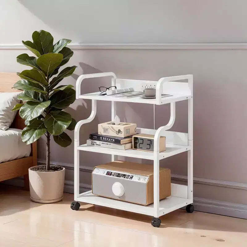 VECELO 3-Tier Storage Cabinet, Large Printer Stand with Charging Station, Rolling Storage Cart with Wheels for Office or Living Room, White