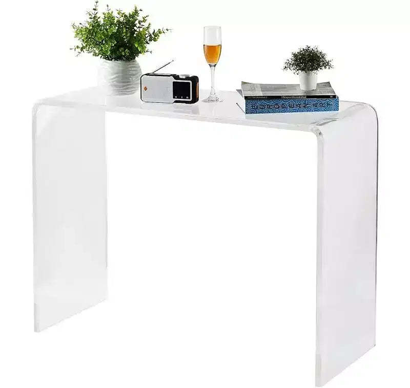 Acrylic Slim Console Table for Entryways C Clear 2-Tier Table with Square Legs, Perfect for Hallways, Foyers, Living Rooms, and Behind Sofas