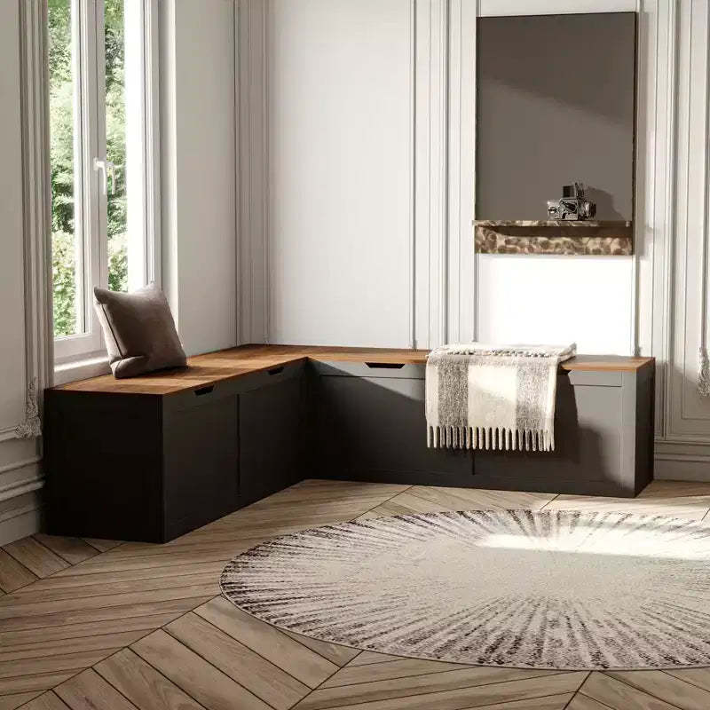 Famapy Black L-Shaped Corner Bench with Storage  Flip-Top Shoe & Item Organizer for Entryway or Room