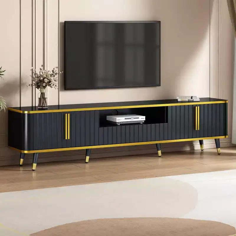 TUYOHW TV Stand with Open Shelf for TVs up to 85 Inches,Modern Entertainment Center with 2 Cabinets and 1 Drawer,Black