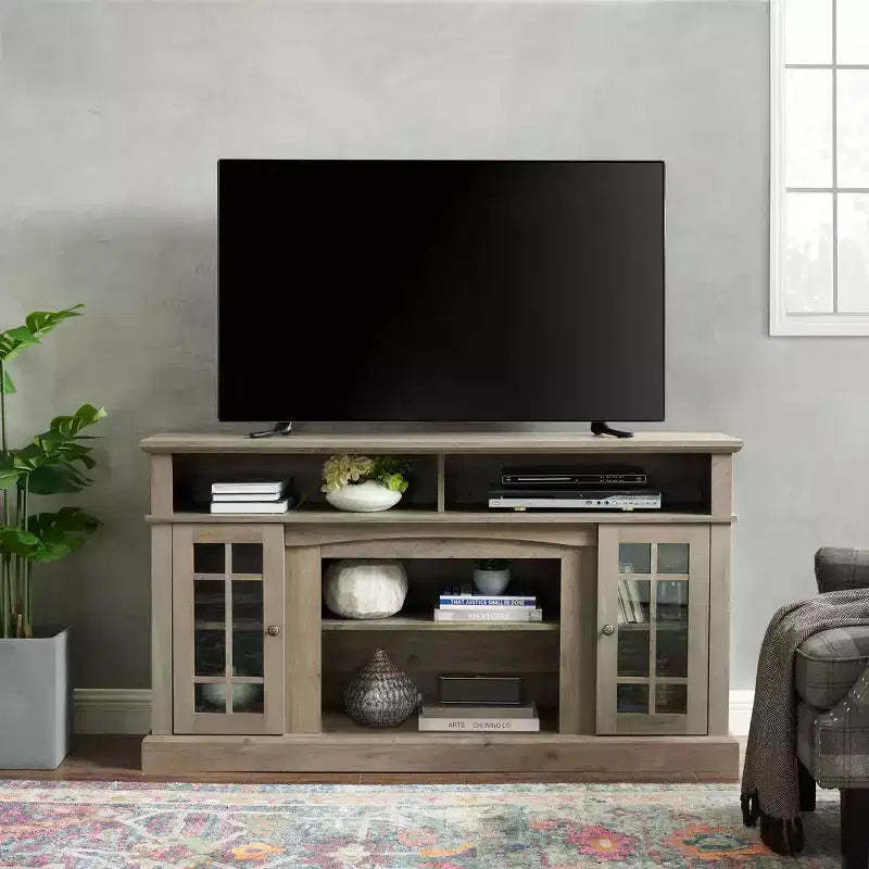 TUYOHW Classic TV Stand for TVs up to 65 Inches,TV Media Console Table with Cabinets and Open Shelves,Gray