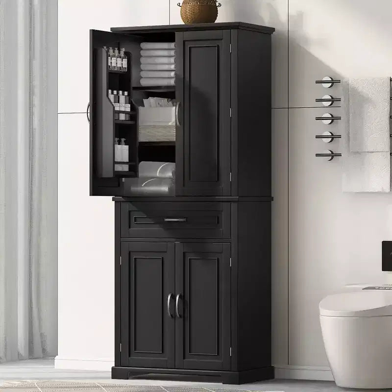 Whisen Bathroom Storage Cabinet with Doors, Adjustable Shelf and Drawer, Multiple Storage Space