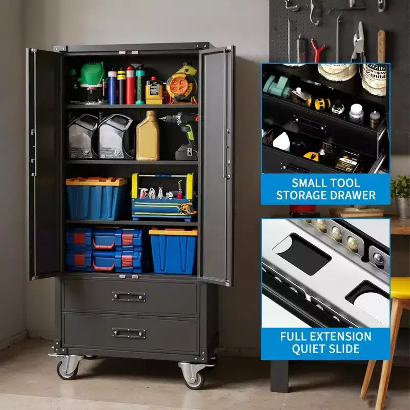 Metal Garage Storage Cabinet with Drawers, 71 Steel Rolling Tool Cabinet with Locking System