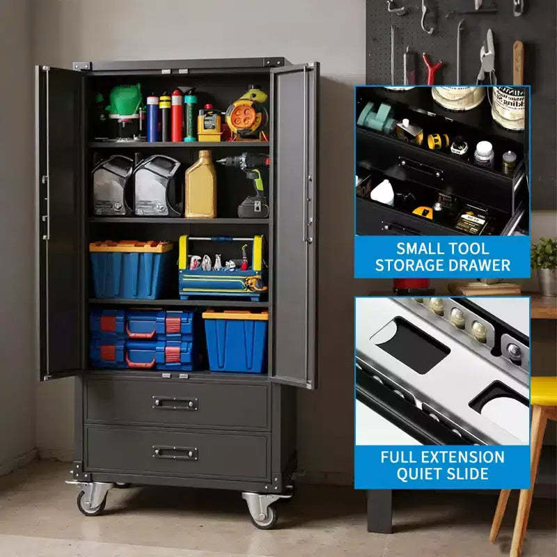 Metal Garage Storage Cabinet with Drawers, 71 Steel Rolling Tool Cabinet with Locking System