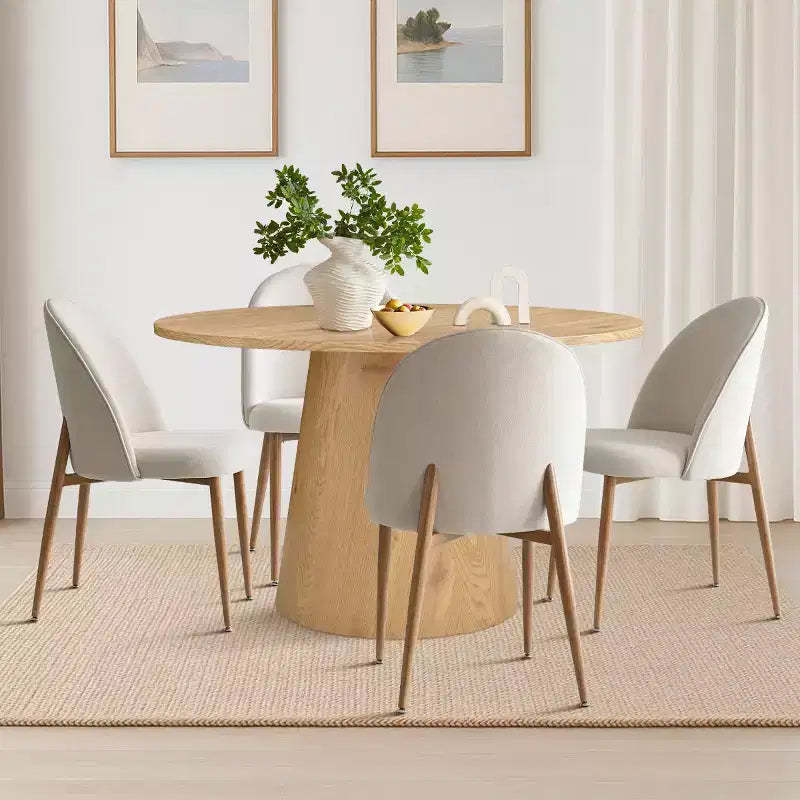 5-Piece Round Oak Dining Table Set, 46 Pedestal Table and 4 Upholstered Chairs with Oak Metal Legs for Kitchen or Dining Room-Panipeachy