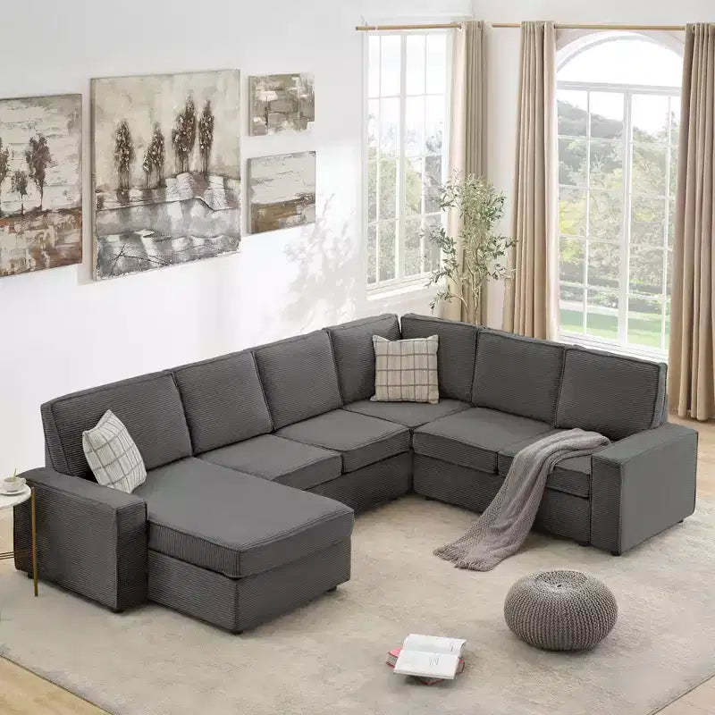 Sofa, Modular Sectional 10-Seater  Convertible U-Shaped Chaise Sleeper Sofa Wide Armrests Corduroy Cloud Couch for Living Room/Bedroom