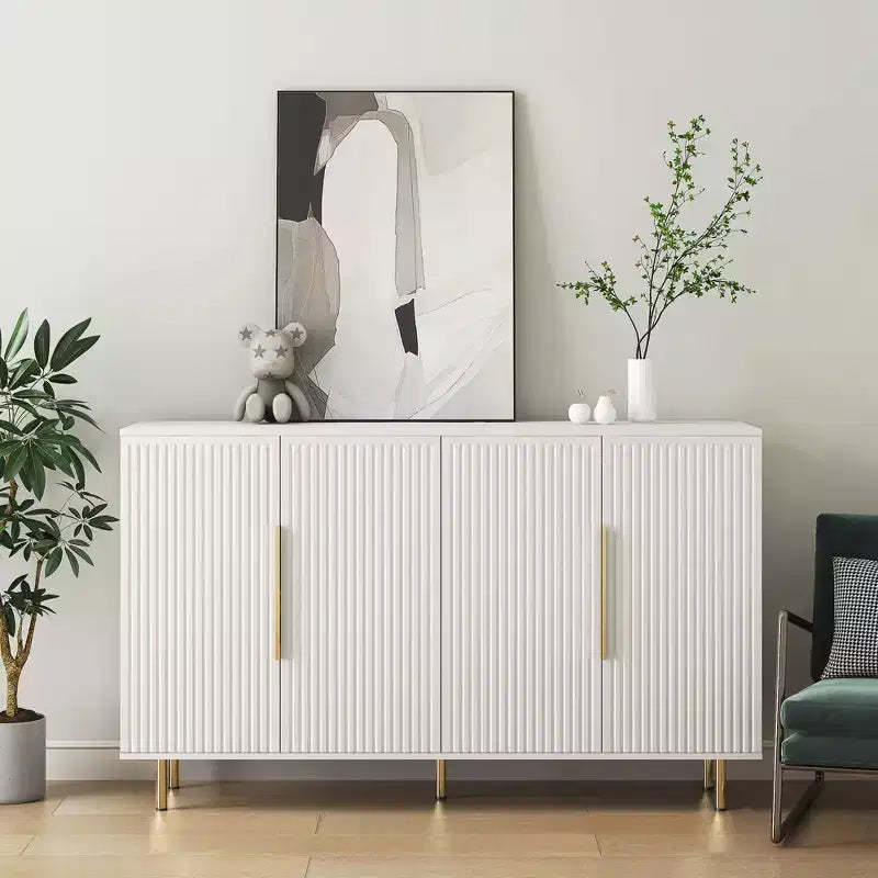 JVNOXK 56.69-inch Modern Sideboard with Storage Functionality Large Sideboard with Grooved Side Panels and Adjustable Shelves White